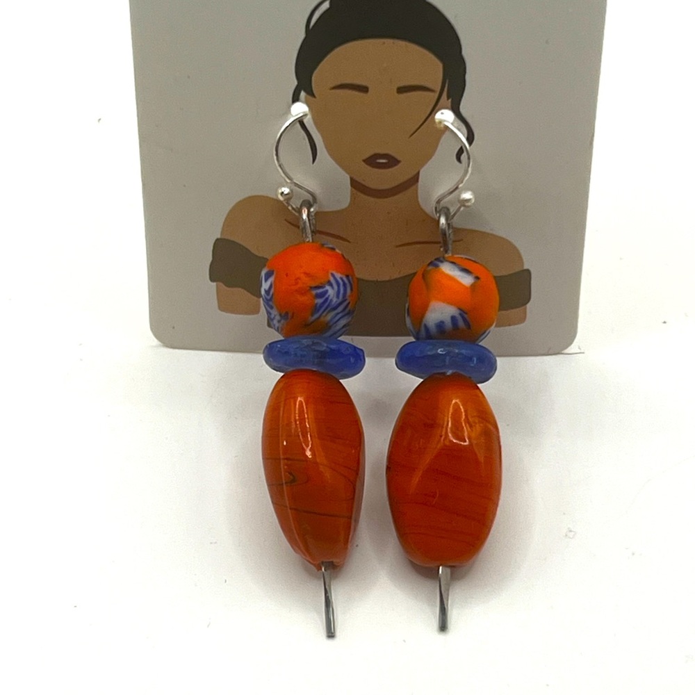 Orange and Blue Beaded Earrings